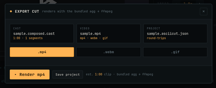 Export dialog in asciicut