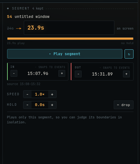 Segment inspector with speed and hold fields